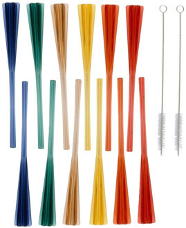 Alpina Cocktail roerder en rietjes met schoonmaak borstel - kunststof - 14x stuks - gekleurd