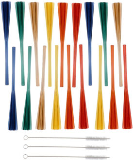 Alpina Cocktail roerder en rietjes met schoonmaak borstel - kunststof - 21x stuks - gekleurd