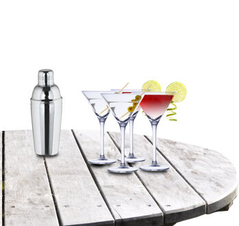 Alpina Cocktailshaker 500 ML set - met 4x stuks Martini cocktailglazen - 220 ml
