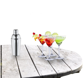 Alpina Cocktailshaker set met 4x stuks Margarita cocktailglazen 250 ml
