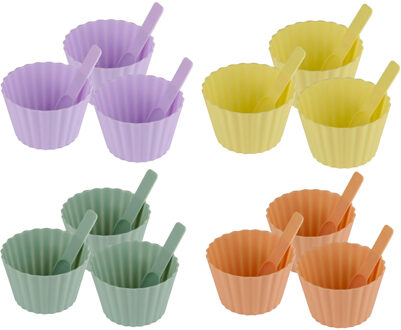 Alpina Dessert/vla/yoghurt bakje met lepel - 12x stuks - kunststof - 11 x 7 cm - verschillende kleur