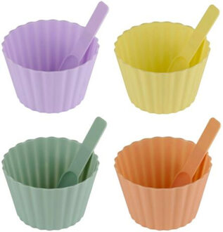 Alpina Dessert/vla/yoghurt bakje met lepel - 8x stuks - kunststof - 11 x 7 cm - verschillende kleure