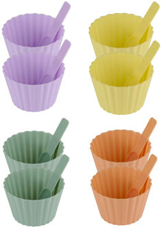 Alpina Dessert/vla/yoghurt bakje met lepel - 8x stuks - kunststof - 11 x 7 cm - verschillende kleure