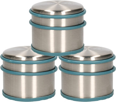 Alpina Deurstopper van 1.1 kilo - 3x stuks - staal - met blauw kunststof rand - 9 x 7 cm