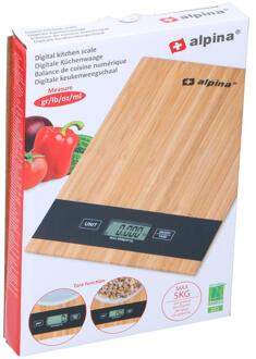 Alpina Digitale Keukenweegschaal - Automatische Uitschakeling - Tarra-functie - Tot 5 Kilo - Bamboe Bruin