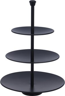 Alpina Etagere 3-laags - zwart - RVS - H36 cm - Hightea/tapas/koekjes/taartjes serveerschaal - Etageres