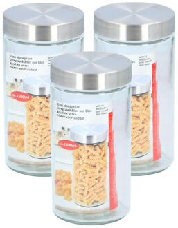 Alpina Glazen luxe voorraadpot/voorraadbus 1500 ml - 3x stuks - 1,5 liter - 22 cm - Voorraadbussen