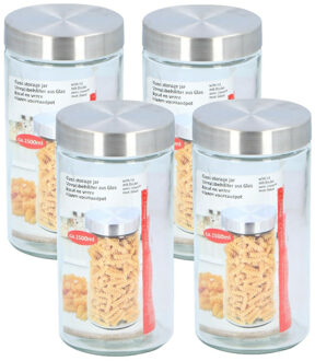 Alpina Glazen luxe voorraadpot/voorraadbus 1500 ml - 4x stuks - 1,5 liter - 22 cm - Voorraadbussen