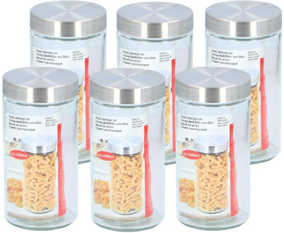 Alpina Glazen luxe voorraadpot/voorraadbus 1500 ml - 6x stuks - 1,5 liter - 22 cm - Voorraadbussen