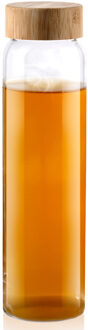 Alpina Glazen waterfles/drinkfles/sportfles - helder transparant - met Bamboe dop - 1000 ml