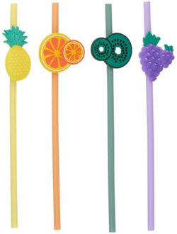 Alpina Hawaii/Fruit thema feest drinkrietjes - 4x stuks - 22 cm - kunststof - Tropisch themafeest