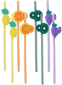 Alpina Hawaii/Fruit thema feest drinkrietjes - 8x stuks - 22 cm - kunststof - Tropisch themafeest