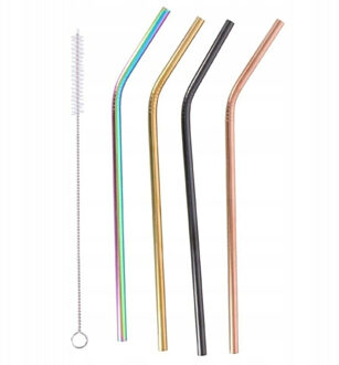 Alpina Herbruikbare drinkrietjes - 4x - RVS - 21 cm - met borsteltje