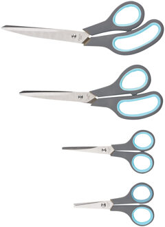 Alpina Huishoudscharen - 4x stuks - scharen - blauw - 25/24/14/12 cm