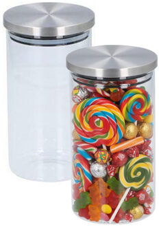 Alpina keuken en voedsel voorraadpot - 2x - snoeppot - glas - 950 ml - 10 x 18 cm - met deksel