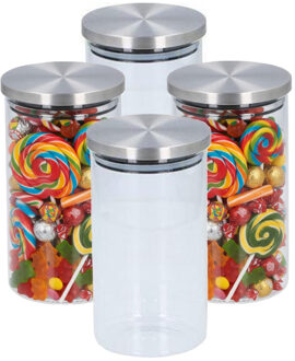 Alpina keuken en voedsel voorraadpot - 4x - snoeppot - glas - 950 ml - 10 x 18 cm - met deksel