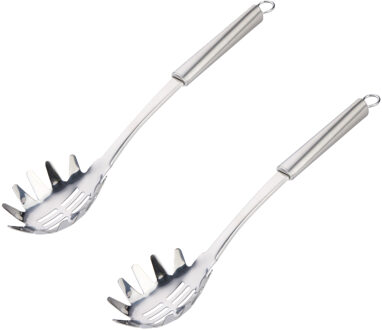 Alpina Keukengerei opscheplepel spaghetti - 2x - zilver - rvs - 34 x 7 cm - pasta