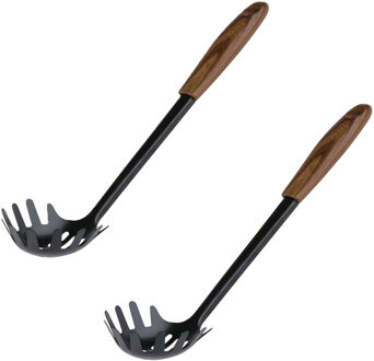 Alpina Keukengerei opscheplepel spaghetti - 2x - zwart - metaal - 31 x 7 cm - pasta