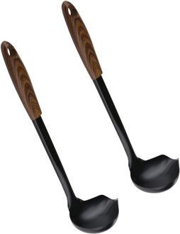 Alpina Keukengerei saus opscheplepel - 2x - zwart - kunststof en metaal - 28 cm