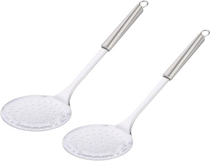 Alpina Keukengerei schuimspaan opscheplepel - 2x - zilver - RVS - 36 x 11 cm - groente lepel