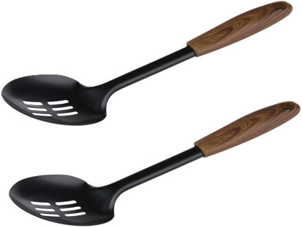 Alpina Keukengerei schuimspaan opscheplepel - 2x - zwart - staal- 28 x 7 cm - groente lepel