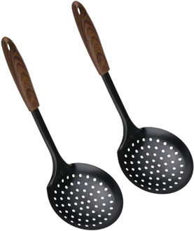 Alpina Keukengerei schuimspaan opscheplepel - 2x - zwart - staal - 30 x 10 cm - groente lepel