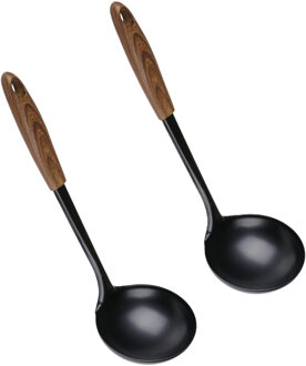 Alpina Keukengerei soep opscheplepel - 2x - zwart - kunststof en metaal - 28 x 7 cm
