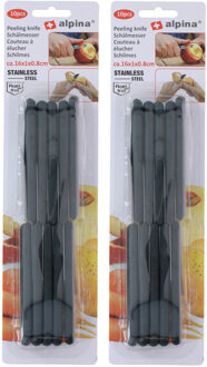 Alpina Keukenmesjes / schilmesjes - 20x stuks - RVS - zwart kunststof - 16 cm - Aardappelschilmesjes