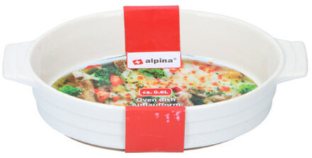 Alpina Ovale ovenschaal - 24 x 14 cm - wit - keramiek - 600 ml - Ovenschalen