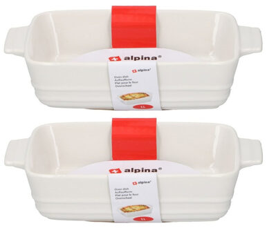 Alpina Ovenschaal - 2x - rechthoekig - keramiek - wit - 25 x 15 x 5 cm - 1 liter