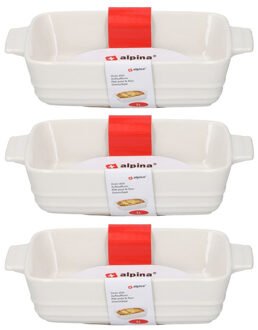 Alpina Ovenschaal - 3x - rechthoekig - keramiek - wit - 25 x 15 x 5 cm - 1 liter