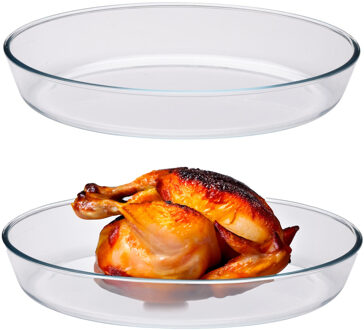 Alpina Ovenschaal van borosilicaat glas - 2x - ovaal - 3 Liter - 35 x 24 x 6.5 cm - serveerschaal - Ovenschalen Transparant