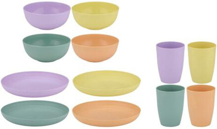 Alpina Picknick/camping Servies set - 12-delig - multi kleuren - kunststof - herbruikbaar