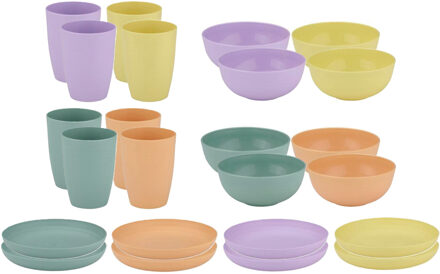 Alpina Picknick/camping Servies set - 2x - 12-delig - multi kleuren - kunststof - herbruikbaar