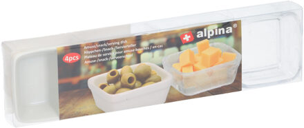 Alpina porseleinen tapas/hapjes schaaltjes vierkant 4-delig - Snack en tapasschalen Wit