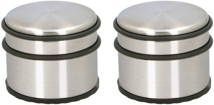 Alpina Set van 2x stuks deurstopper van 1.1 kilo staal met zwarte kunststof rand 9 x 7 cm - Deurstoppers