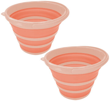 Alpina Set van 2x stuks schoonmaak emmer opvouwbaar zalmroze rond 32 x 25 cm 10 liter van kunststof - Emmers