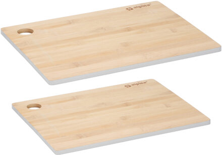 Alpina Set van 2x stuks snijplanken grijze rand 23 en 28 cm van bamboe hout - Snijplanken Bruin