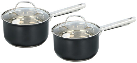 Alpina Set van 2x stuks steelpannen met deksel RVS zwart 1,5 liter