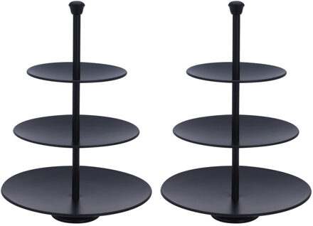 Alpina Set van 2x zwarte etageres 3-laags RVS 36 cm