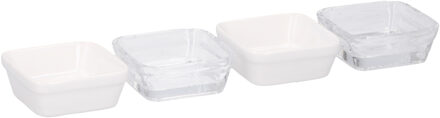 Alpina Set van 8x vierkante amuse/voorgerecht serveerschaaltjes porselein wit en glas