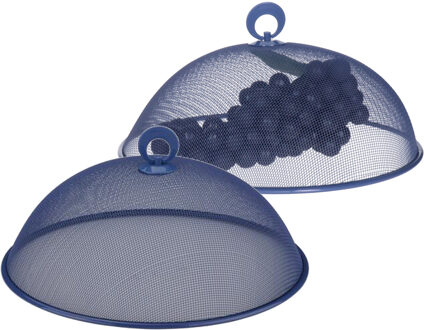 Alpina Vliegenkap/voedselkap - 2x - rond - D30 x H15 cm - blauw - buiten eten - anti insecten - metaal