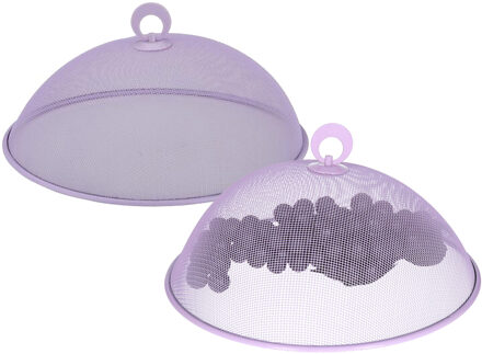 Alpina Vliegenkap/voedselkap - 2x - rond - D30 x H15 cm - lila paars - buiten eten - anti insecten - metaa