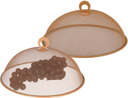 Alpina Vliegenkap/voedselkap - 2x - rond - D30 x H15 cm - oranje - buiten eten - anti insecten - metaal