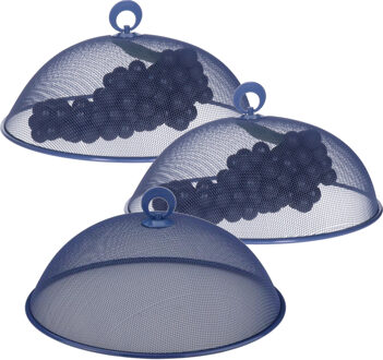Alpina Vliegenkap/voedselkap - 3x - rond - D30 x H15 cm - blauw - buiten eten - anti insecten - metaal