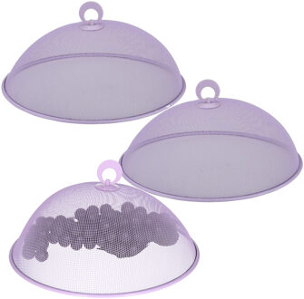 Alpina Vliegenkap/voedselkap - 3x - rond - D30 x H15 cm - lila paars - buiten eten - anti insecten - metaa