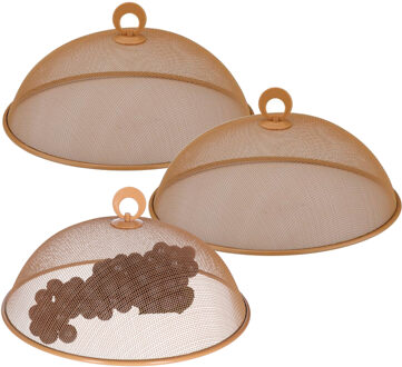 Alpina Vliegenkap/voedselkap - 3x - rond - D30 x H15 cm - oranje - buiten eten - anti insecten - metaal