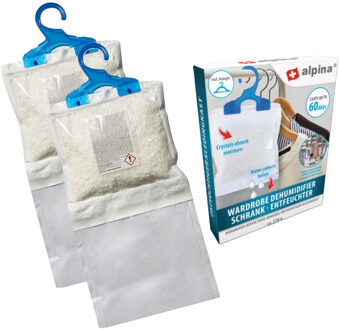 Alpina Vochtonttrekker Kledingkast - 2x - Incl. hanger - tegen schimmelvorming - bestrijd condens - vochtva