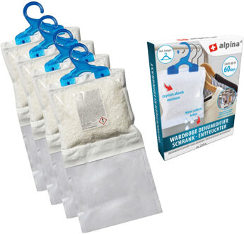Alpina Vochtonttrekker Kledingkast - 4x - Incl. hanger - tegen schimmelvorming - vochtvanger