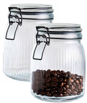 Alpina Voorraad/weck pot - 2x - transparant - geribbeld?glas - 17 x 13 cm - 1,4 L